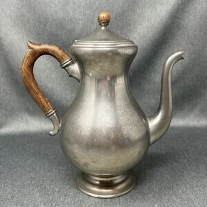 Old Royal Holland Pewter Coffee Pot KMD Tiel Daalderop Wood Handle MCM READ